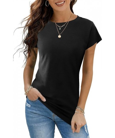 Womens Tshirts Short Sleeve Crew Neck Shirts Fitted Basic Tees A: Black $11.00 Tops