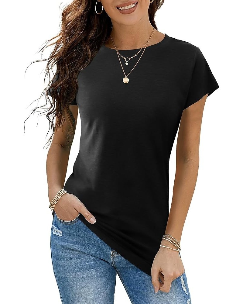 Womens Tshirts Short Sleeve Crew Neck Shirts Fitted Basic Tees A: Black $11.00 Tops