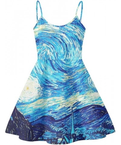 Women's Van Gogh 3D Printed V-Neck Spaghetti Straps A-Line Swing Dress Blue Van Gogh Starry Night $14.99 Dresses