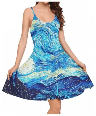 Women's Van Gogh 3D Printed V-Neck Spaghetti Straps A-Line Swing Dress Blue Van Gogh Starry Night $14.99 Dresses