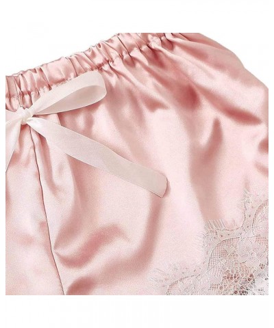 Silk Pajamas for Women Set with Robe Sexy Satin 4pcs Sleepwear Soft Floral Lace Cami Lingerie Shorts Loungwear 01-pink $8.69 ...