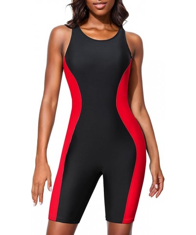 Women's Boyleg Unitard Swimsuits Racerback Athletic One Piece Bathing Suits Knee Length Bodysuits Red $14.55 Swimsuits