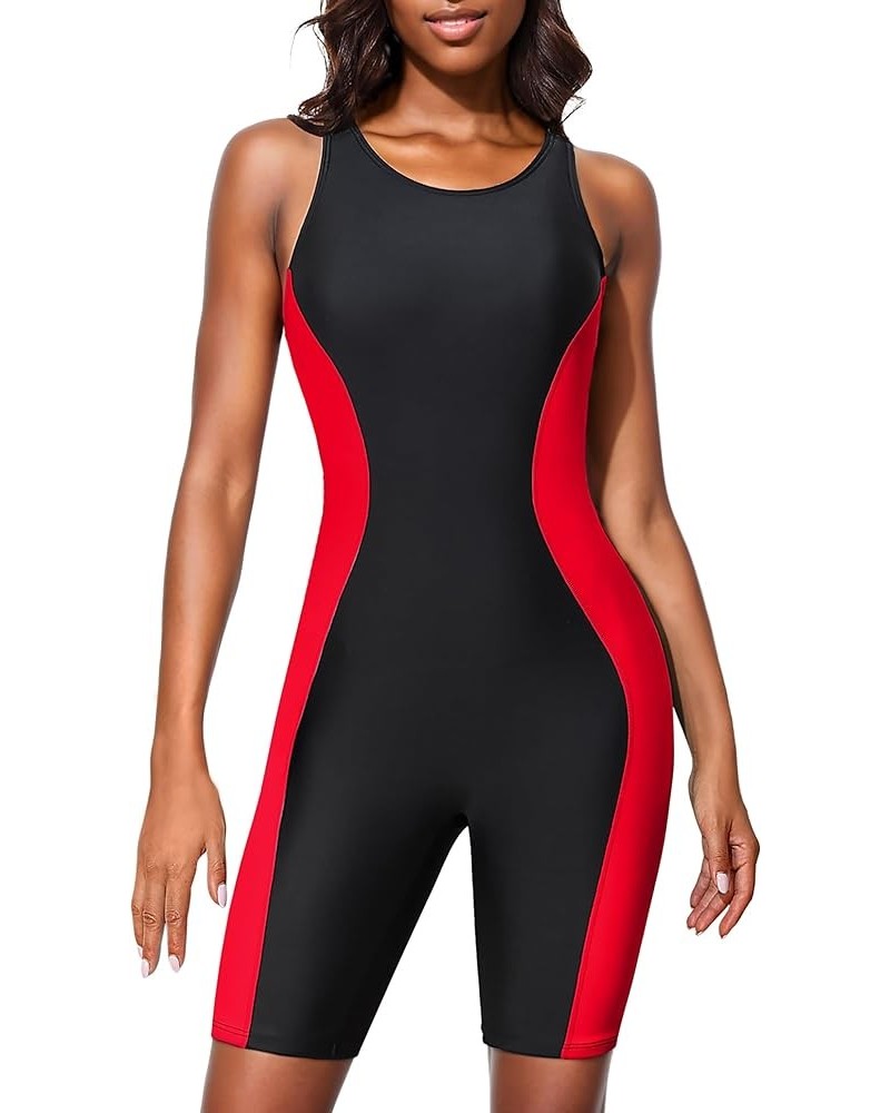 Women's Boyleg Unitard Swimsuits Racerback Athletic One Piece Bathing Suits Knee Length Bodysuits Red $14.55 Swimsuits