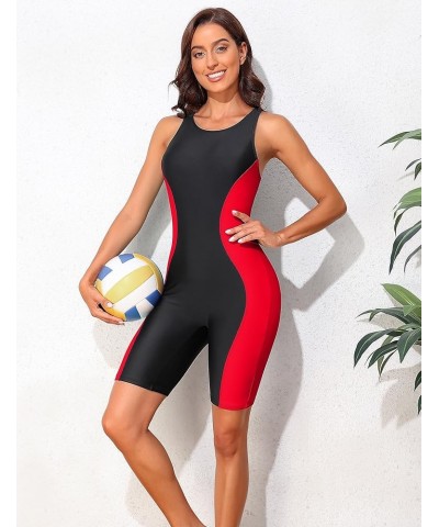 Women's Boyleg Unitard Swimsuits Racerback Athletic One Piece Bathing Suits Knee Length Bodysuits Red $14.55 Swimsuits