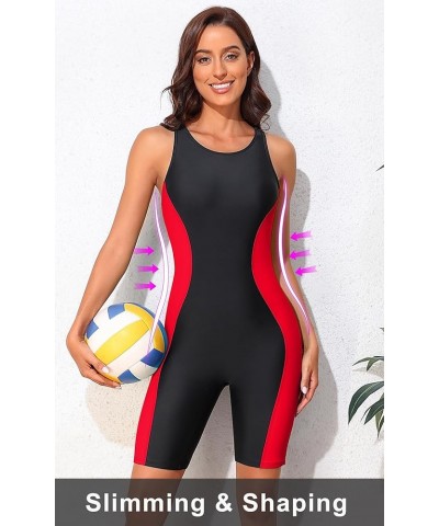 Women's Boyleg Unitard Swimsuits Racerback Athletic One Piece Bathing Suits Knee Length Bodysuits Red $14.55 Swimsuits