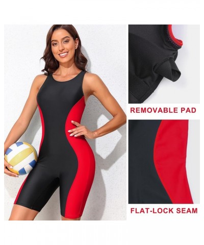 Women's Boyleg Unitard Swimsuits Racerback Athletic One Piece Bathing Suits Knee Length Bodysuits Red $14.55 Swimsuits