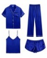 Womens 4pcs Pajamas Sets Silk Satin Sleepwear Sexy Cami with Button Down Short Sleeve Shirt Pjs Loungewear A-blue $16.81 Slee...