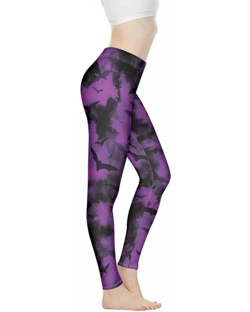 High Waist Yoga Pants for Women Fitness Running Sports Stretch Leggings Tummy Control Halloween Bat Purple $15.67 Activewear