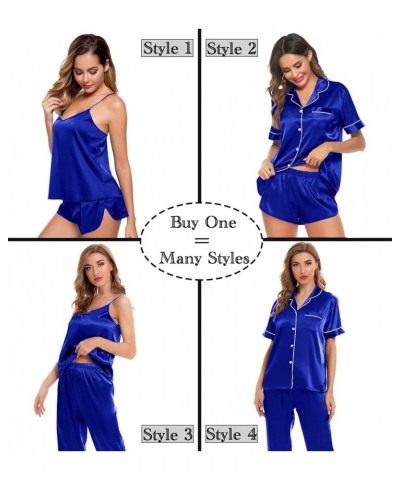 Womens 4pcs Pajamas Sets Silk Satin Sleepwear Sexy Cami with Button Down Short Sleeve Shirt Pjs Loungewear A-blue $16.81 Slee...