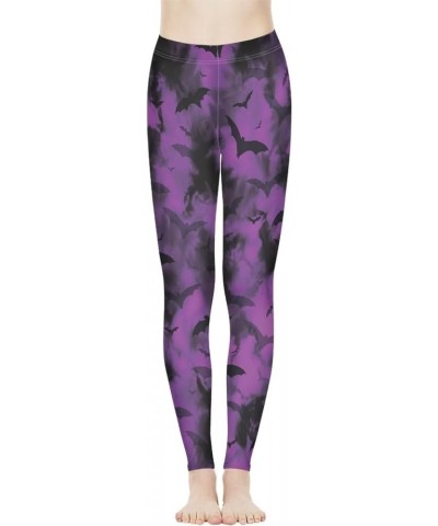 High Waist Yoga Pants for Women Fitness Running Sports Stretch Leggings Tummy Control Halloween Bat Purple $15.67 Activewear