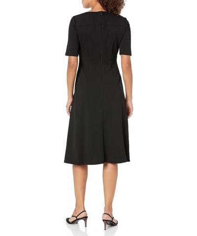 Women's Short Sleeve Double Pleat Midi Dress Black $56.06 Dresses