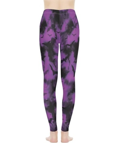 High Waist Yoga Pants for Women Fitness Running Sports Stretch Leggings Tummy Control Halloween Bat Purple $15.67 Activewear