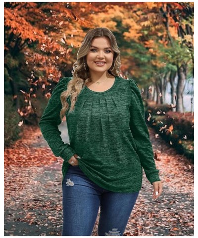 Crewneck Pleated Sweatshirts for Women Puff Sleeve Tunic Tops S-3XL 03-dark Green $10.59 Tops