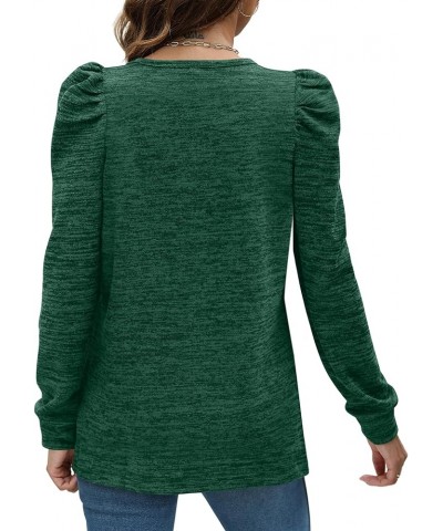 Crewneck Pleated Sweatshirts for Women Puff Sleeve Tunic Tops S-3XL 03-dark Green $10.59 Tops