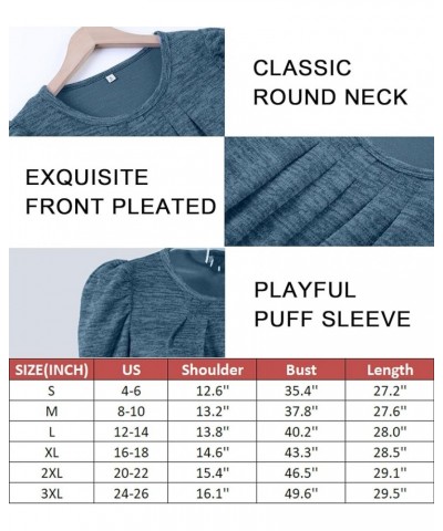 Crewneck Pleated Sweatshirts for Women Puff Sleeve Tunic Tops S-3XL 03-dark Green $10.59 Tops