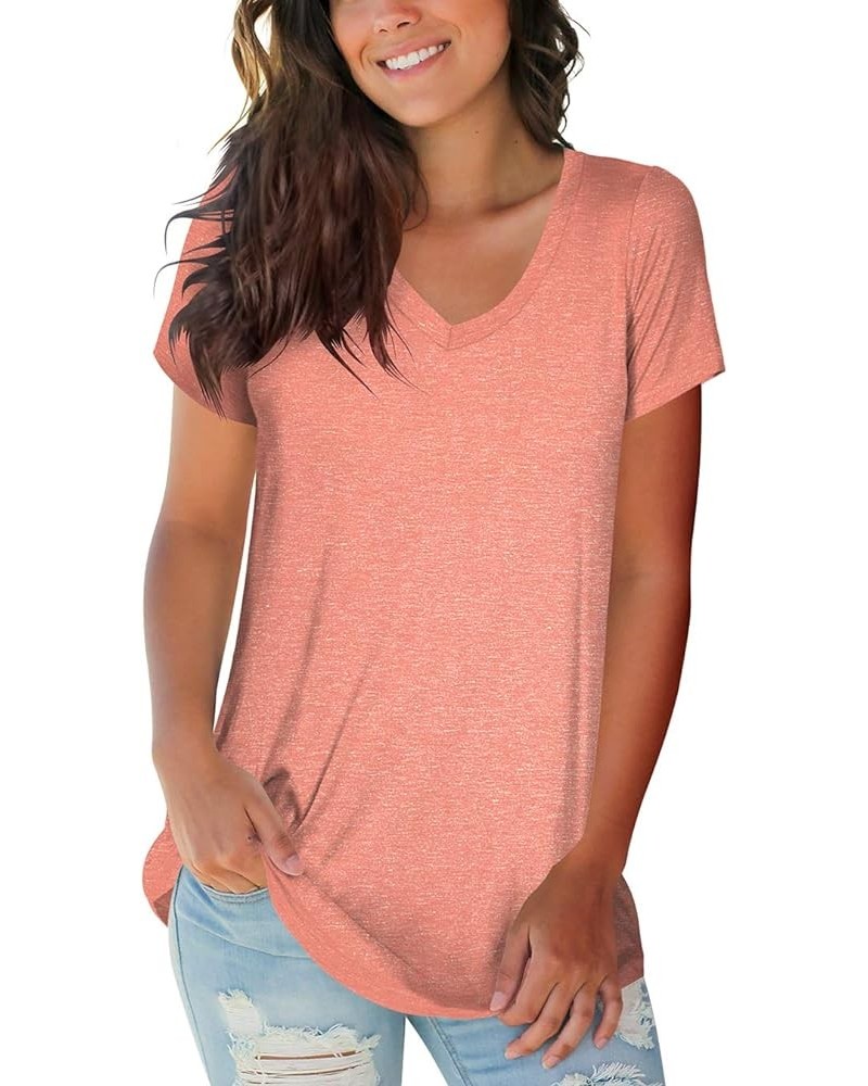 Womens Tops V Neck Tee Casual Short Sleeve and Long Sleeve T Shirts D Coral $12.82 T-Shirts