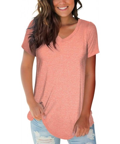 Womens Tops V Neck Tee Casual Short Sleeve and Long Sleeve T Shirts D Coral $12.82 T-Shirts