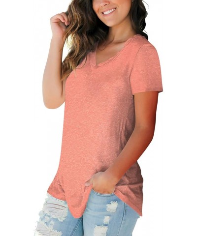 Womens Tops V Neck Tee Casual Short Sleeve and Long Sleeve T Shirts D Coral $12.82 T-Shirts