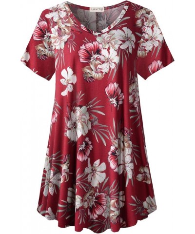 Casual Tops for Womens Summer Clothes Loose Fit Short Sleeve Shirts Flowy V Neck Tunic Plus Size Blouse A-wine Red18 $14.49 Tops