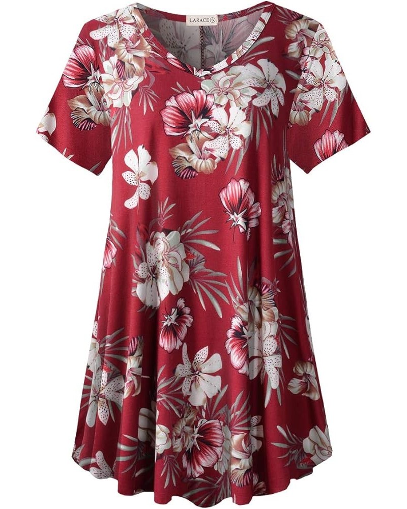 Casual Tops for Womens Summer Clothes Loose Fit Short Sleeve Shirts Flowy V Neck Tunic Plus Size Blouse A-wine Red18 $14.49 Tops