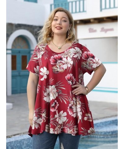 Casual Tops for Womens Summer Clothes Loose Fit Short Sleeve Shirts Flowy V Neck Tunic Plus Size Blouse A-wine Red18 $14.49 Tops