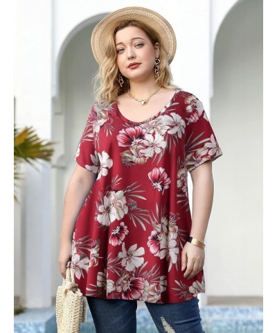 Casual Tops for Womens Summer Clothes Loose Fit Short Sleeve Shirts Flowy V Neck Tunic Plus Size Blouse A-wine Red18 $14.49 Tops