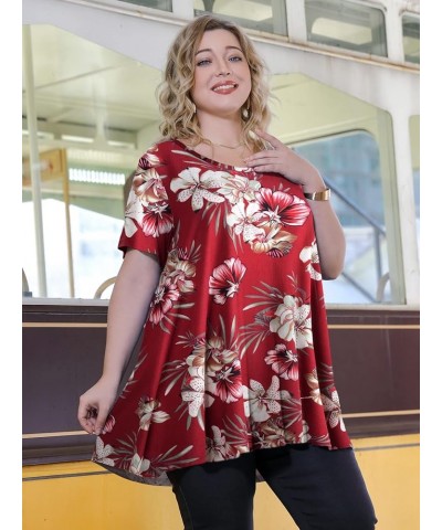 Casual Tops for Womens Summer Clothes Loose Fit Short Sleeve Shirts Flowy V Neck Tunic Plus Size Blouse A-wine Red18 $14.49 Tops