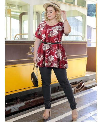 Casual Tops for Womens Summer Clothes Loose Fit Short Sleeve Shirts Flowy V Neck Tunic Plus Size Blouse A-wine Red18 $14.49 Tops