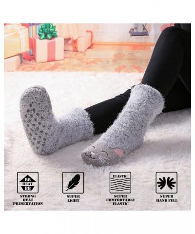 Women's Slipper Socks with Grippers Cozy Fuzzy Soft Thick Winter Warm Non-Slip Fleece Lined Socks Cat $7.27 Socks