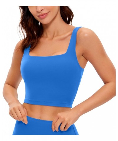 Butterluxe Womens Square Neck Longline Sports Bra - Workout Crop Tank Tops Padded with Built in Shelf Yoga Bra Sparkle Blue $...