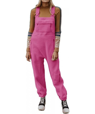 Fleece Overalls for Women Winter Warm Casual Jumpsuits Adjustable Strap Sleeveless Fluffy Pants with Pockets Rose Red $26.51 ...