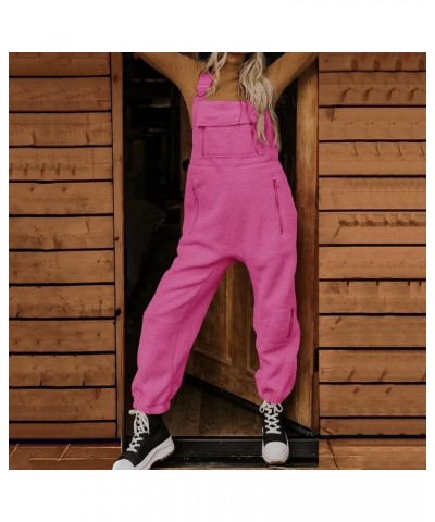 Fleece Overalls for Women Winter Warm Casual Jumpsuits Adjustable Strap Sleeveless Fluffy Pants with Pockets Rose Red $26.51 ...