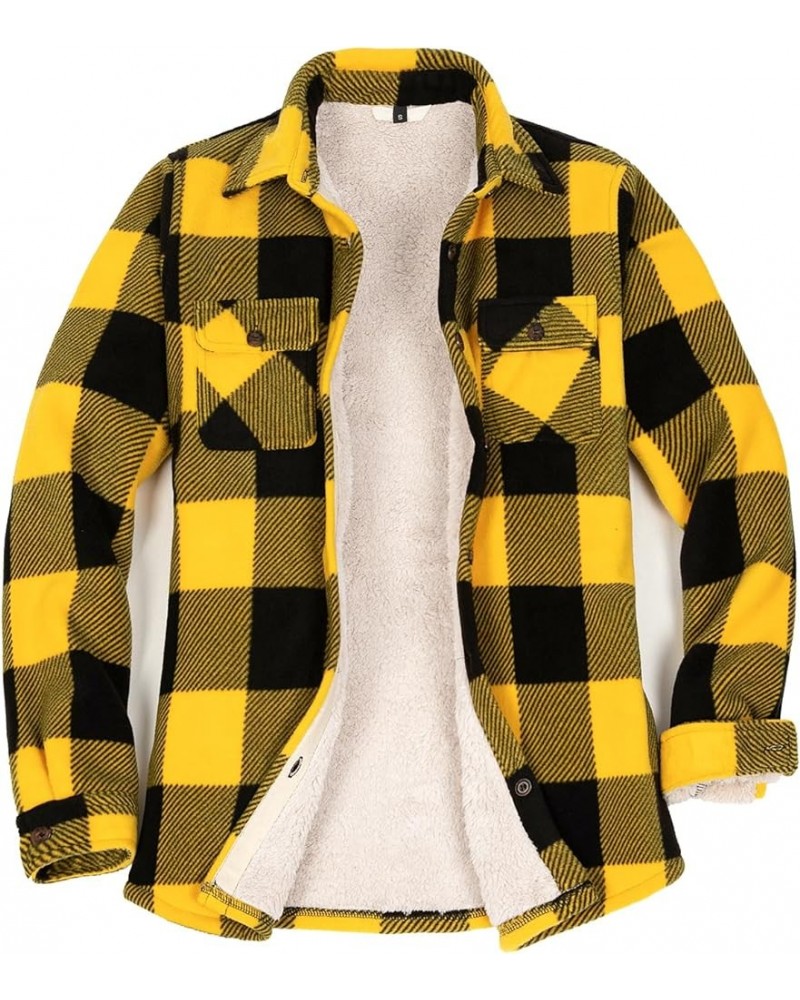 Women's Lined Fleece Plaid Shirt Jacket Sherpa Fleece Throughout Flannel Shirt Jac Yellow Black $18.49 Jackets