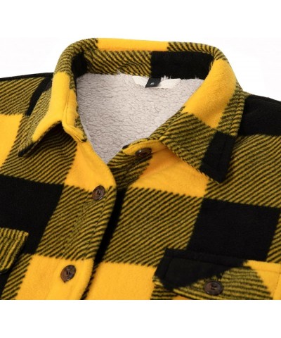 Women's Lined Fleece Plaid Shirt Jacket Sherpa Fleece Throughout Flannel Shirt Jac Yellow Black $18.49 Jackets