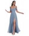 Off Shoulder Chiffon Bridesmaid Dresses with Slit Long Sexy Pleated Formal Dresses with Pockets for Women YMX62 Dusty Blue $2...