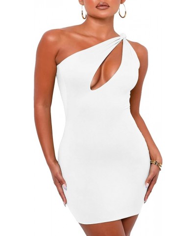 Women's Sexy One Shoulder Hollow Out Knot Sleeveless Bodycon Mini Club Party Dress White $9.35 Dresses