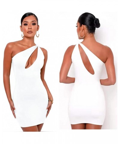 Women's Sexy One Shoulder Hollow Out Knot Sleeveless Bodycon Mini Club Party Dress White $9.35 Dresses