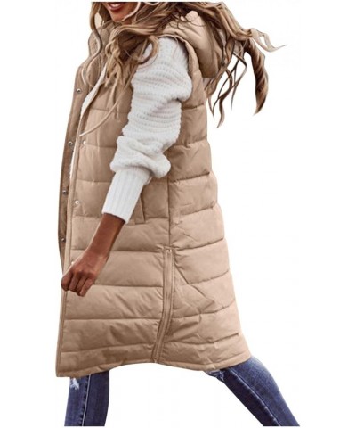 Womens Long Puffer Vest Jacket Thick Hooded Sleeveless Long Down Coats Winter Quilted Zip Up Windbreakers Outerwear Army Gree...