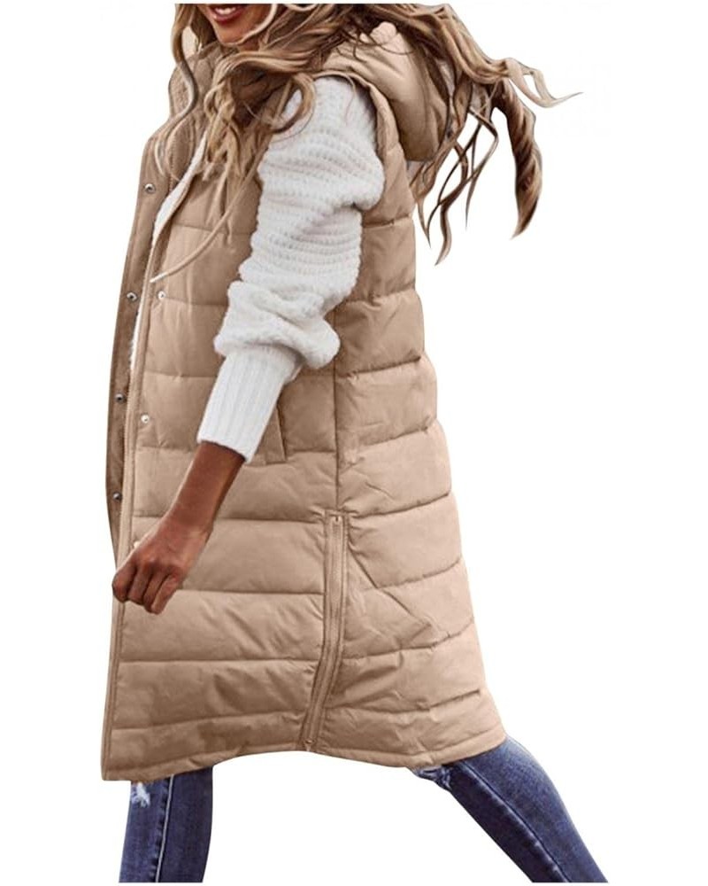 Womens Long Puffer Vest Jacket Thick Hooded Sleeveless Long Down Coats Winter Quilted Zip Up Windbreakers Outerwear Army Gree...