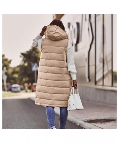 Womens Long Puffer Vest Jacket Thick Hooded Sleeveless Long Down Coats Winter Quilted Zip Up Windbreakers Outerwear Army Gree...