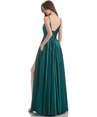 Long Bridesmaid Dresses for Women Formal Satin Spaghetti Strap Prom Evening Gowns RYZ054 Red $28.70 Dresses