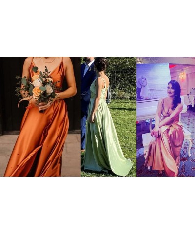 Long Bridesmaid Dresses for Women Formal Satin Spaghetti Strap Prom Evening Gowns RYZ054 Red $28.70 Dresses