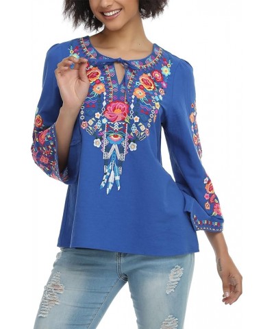 Women's Mexican Long Sleeve Blouse Embroidered Traditional V Neck Top Boho Tunic 76bl-l $20.21 Tops