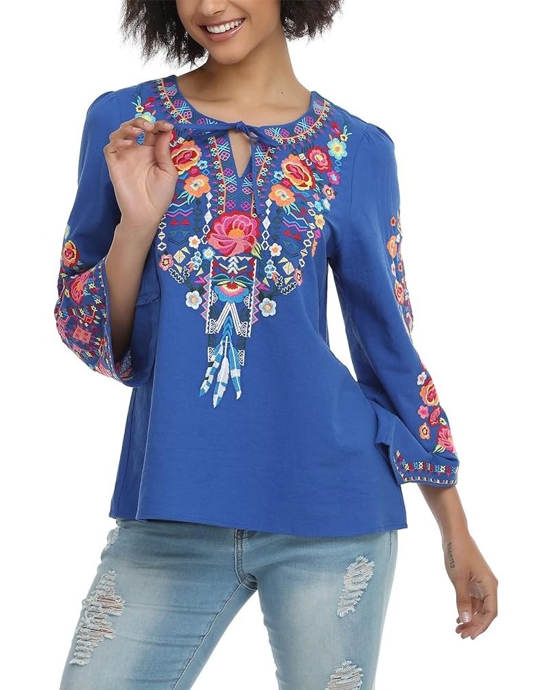 Women's Mexican Long Sleeve Blouse Embroidered Traditional V Neck Top Boho Tunic 76bl-l $20.21 Tops