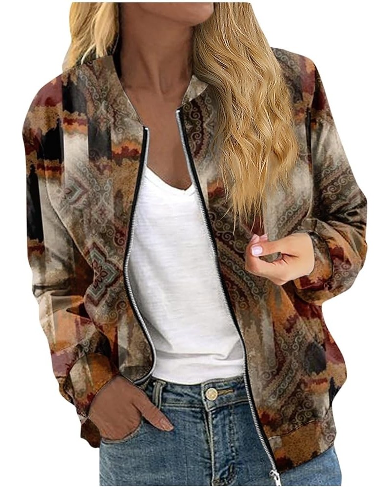 Women Lightweight Tie Dye Jacket Classic Zip Up Bomber Jacket Long Sleeve Moto Biker Jacket Coat With Pocket 2-light Brown $9...