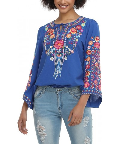 Women's Mexican Long Sleeve Blouse Embroidered Traditional V Neck Top Boho Tunic 76bl-l $20.21 Tops