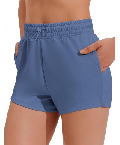 Womens Sweat Shorts Casual Soft Athletic Short Elastic Waisted Comfy Lounge Shorts Activewear with Pockets Style A Blue $11.7...