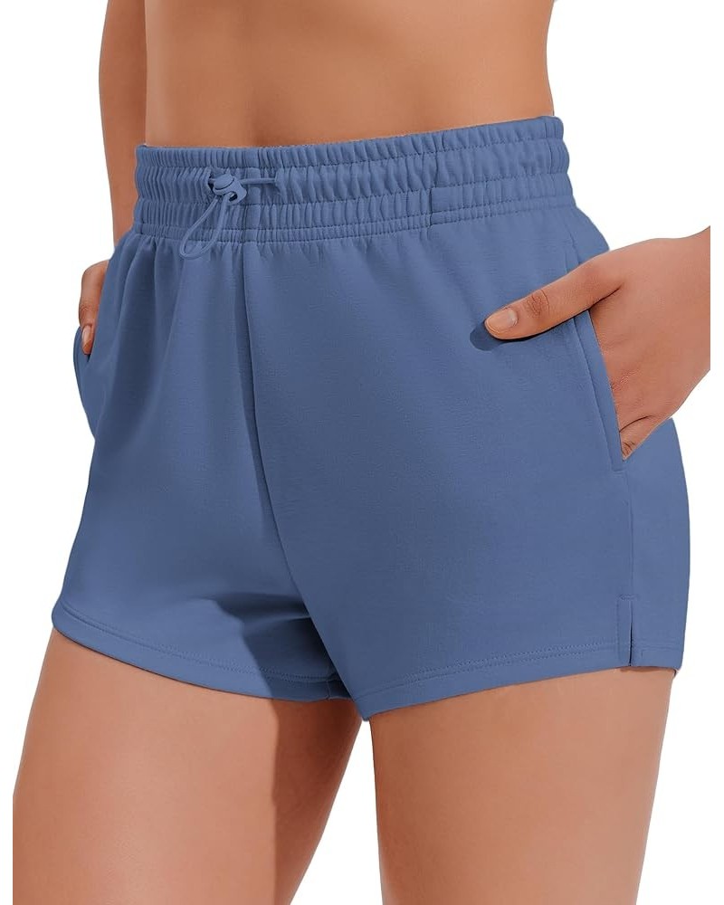 Womens Sweat Shorts Casual Soft Athletic Short Elastic Waisted Comfy Lounge Shorts Activewear with Pockets Style A Blue $11.7...