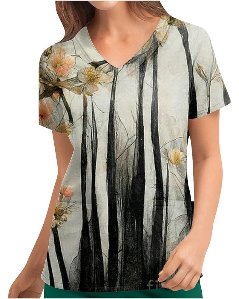 Women's Printing Comfortable Easy Fit Lightweight Durable Soft Stretch Printed V-Neck Medical Scrub Top 36-black $9.68 Tops