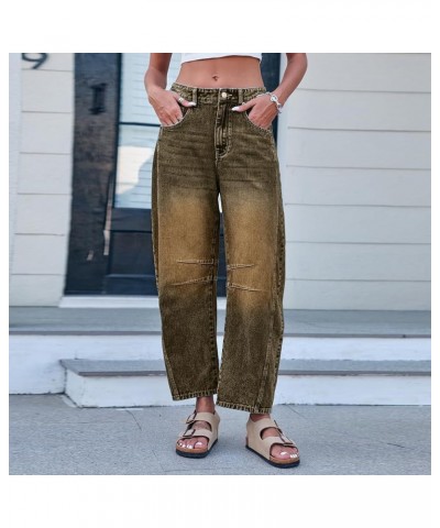 Barrel Jeans Women,Womens Baggy Mid Rise Jeans Wide Leg Boyfriend Denim Harem Cropped Pants Vintage Barrel Jeans Y2k Z2-brown...